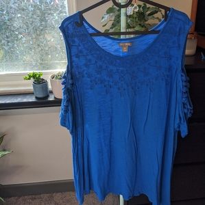 Blue Cold Shoulder Top